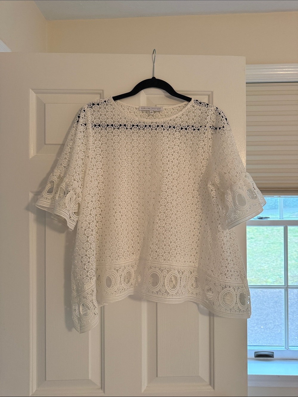 English Factory White Crochet Lace Short-Sleeve Blouse